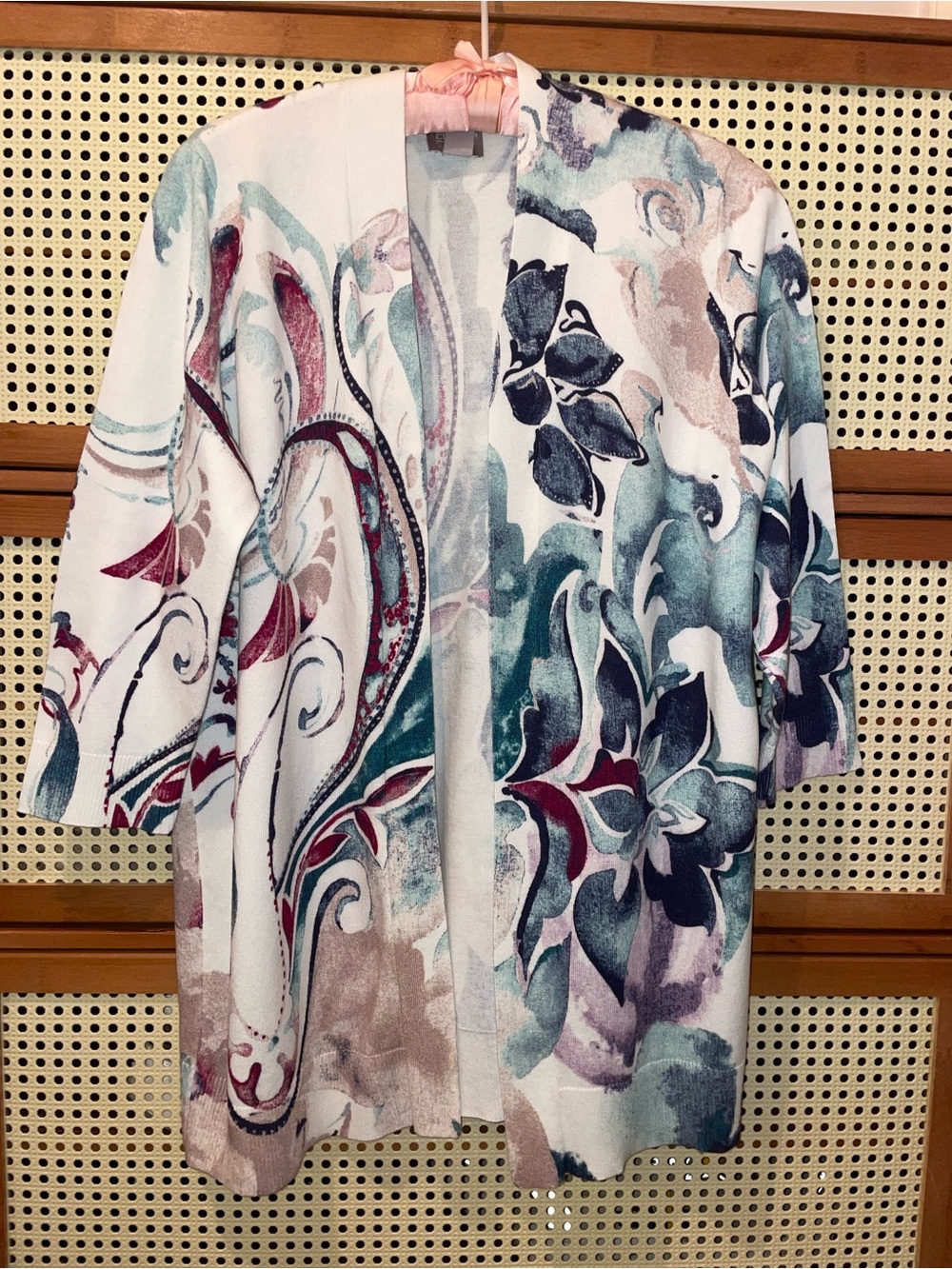 Chico’s Women’s Open-Front Floral Watercolor Jacket in Multi Sz 1 Medium